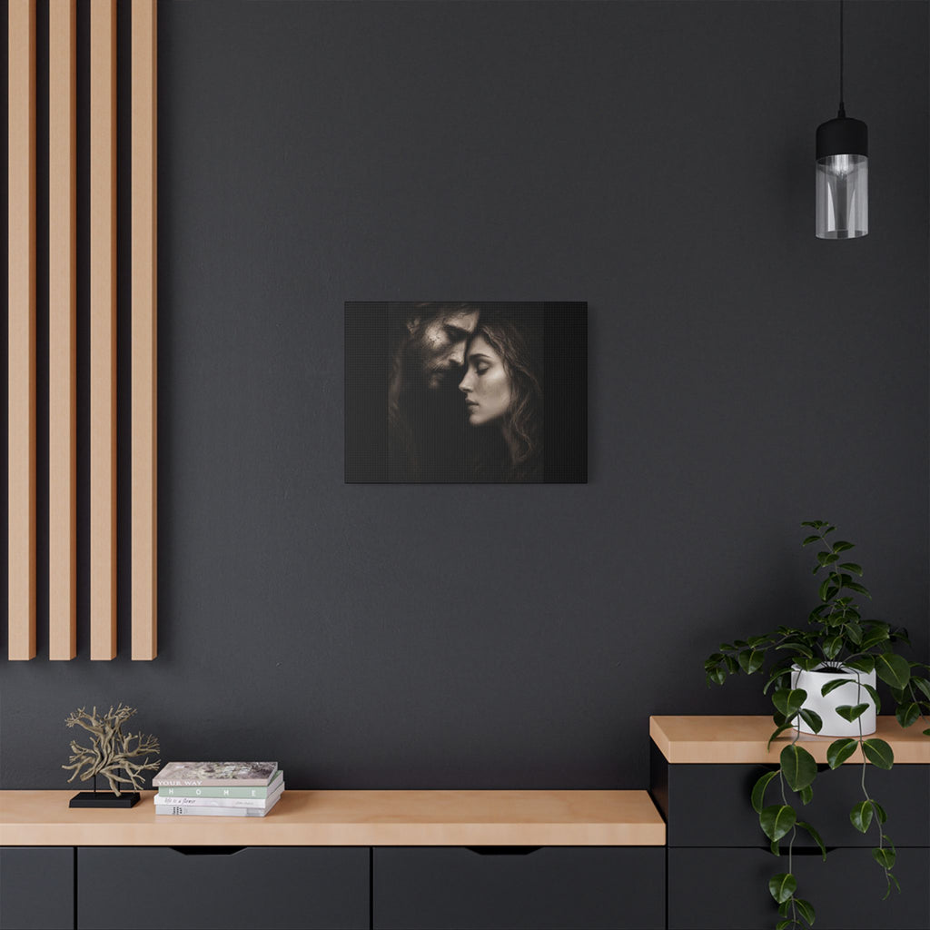 Jesus & Magdalene Portrait Satin Canvas Stretched | Couple Close-Up Wall Art