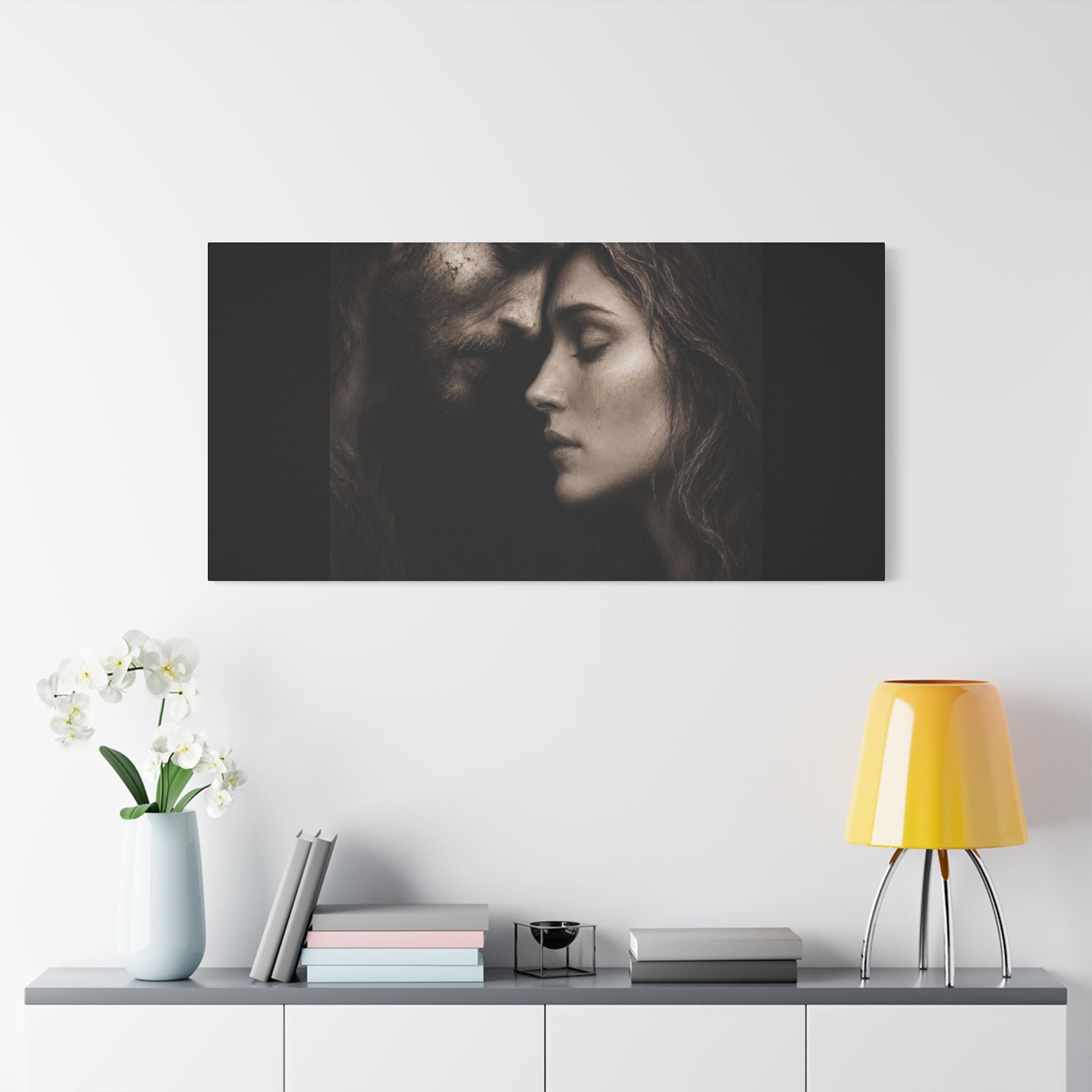 Jesus & Magdalene Portrait Satin Canvas Stretched | Couple Close-Up Wall Art