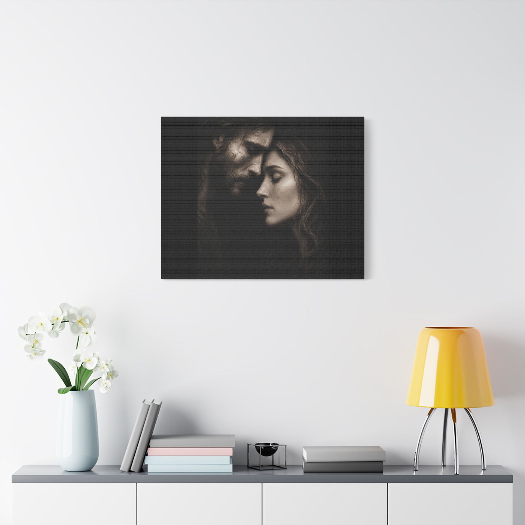 Jesus & Magdalene Portrait Satin Canvas Stretched | Couple Close-Up Wall Art