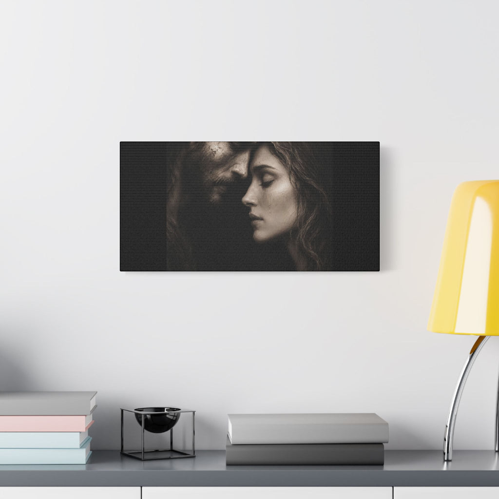 Jesus & Magdalene Portrait Satin Canvas Stretched | Couple Close-Up Wall Art