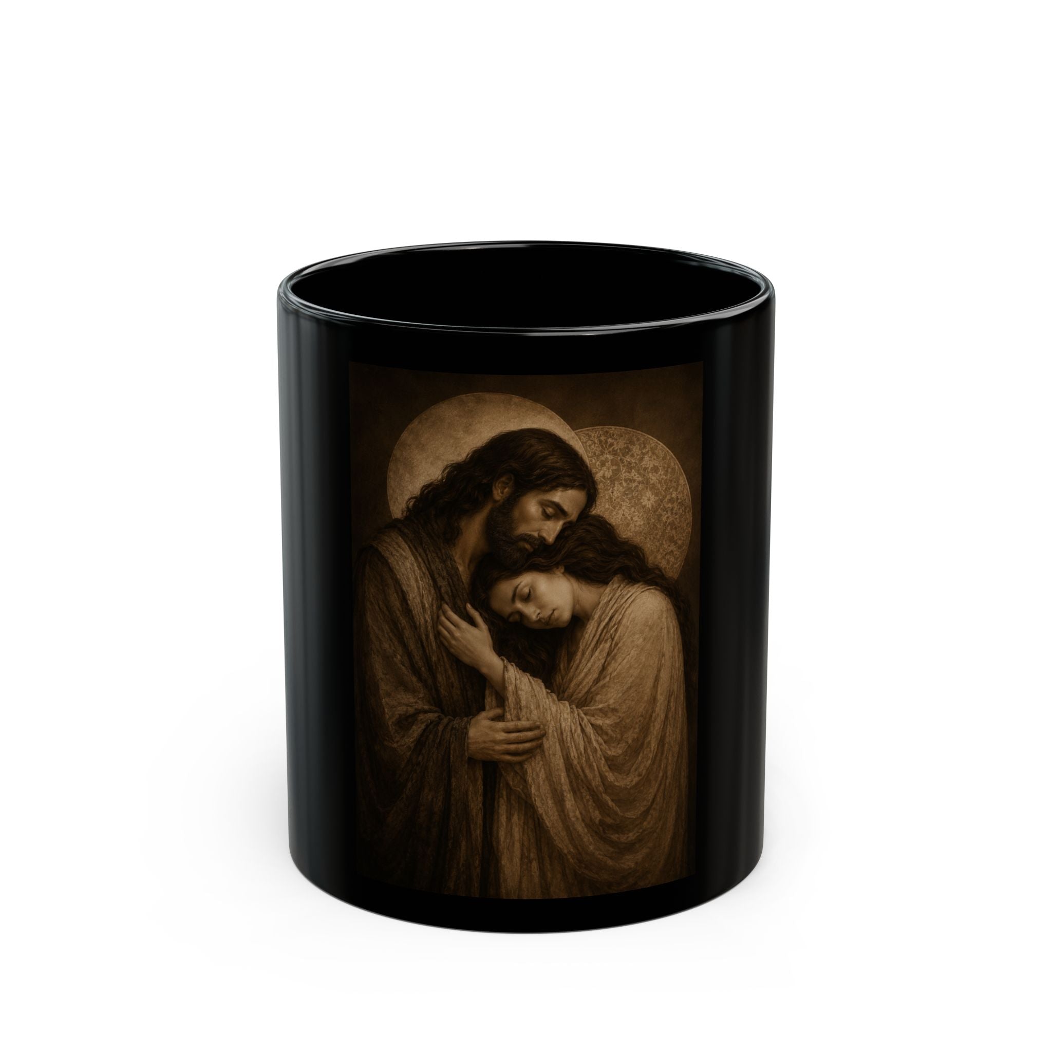 Yeshua & Mary Mug | Black Ceramic Coffee Cup