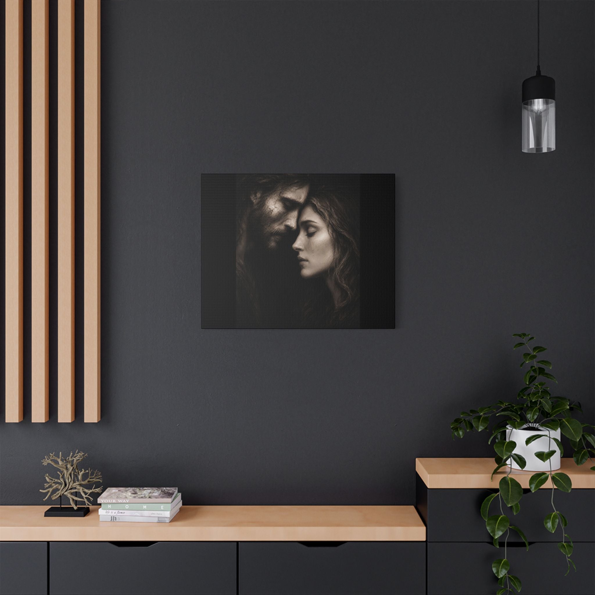 Jesus & Magdalene Portrait Satin Canvas Stretched | Couple Close-Up Wall Art