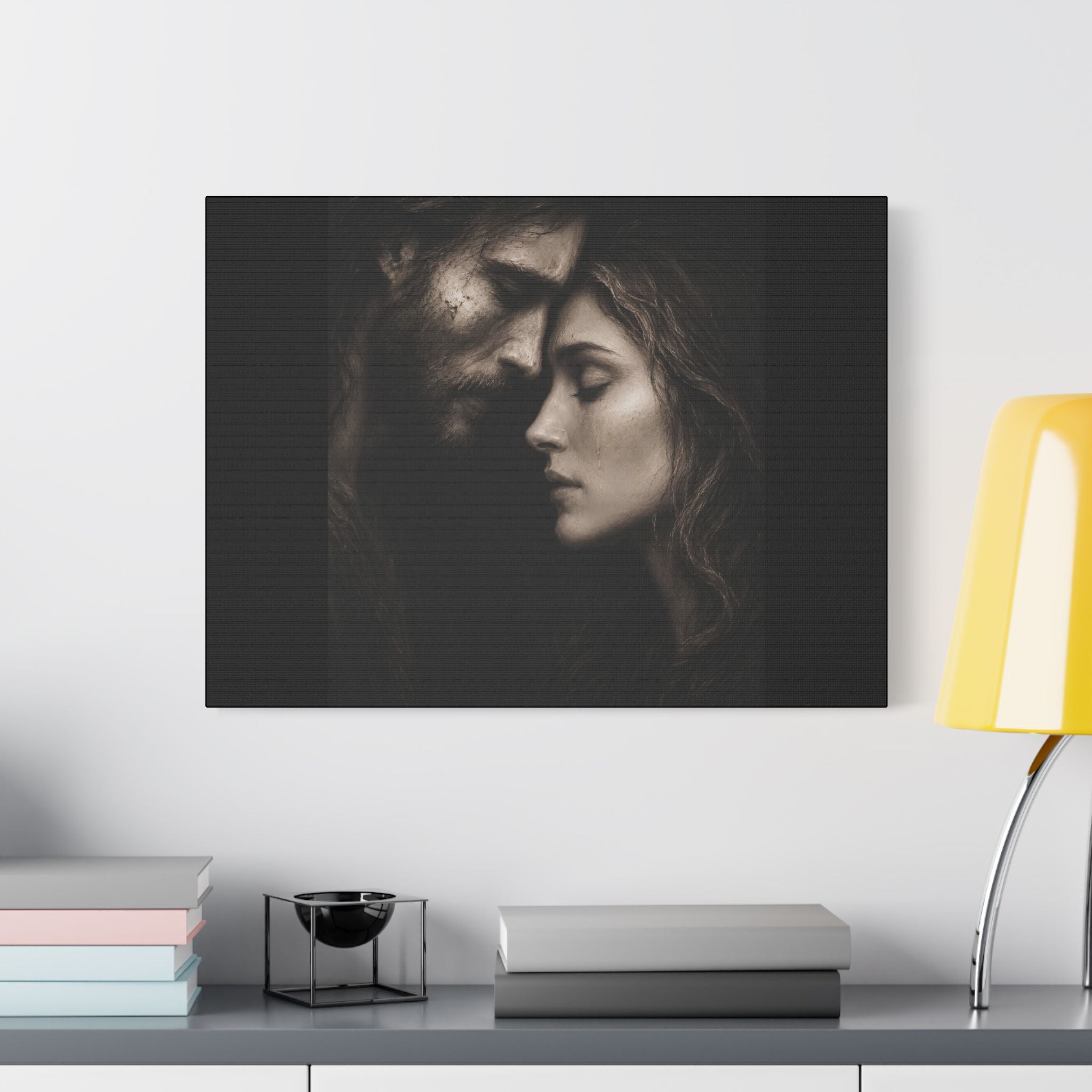Jesus & Magdalene Portrait Satin Canvas Stretched | Couple Close-Up Wall Art