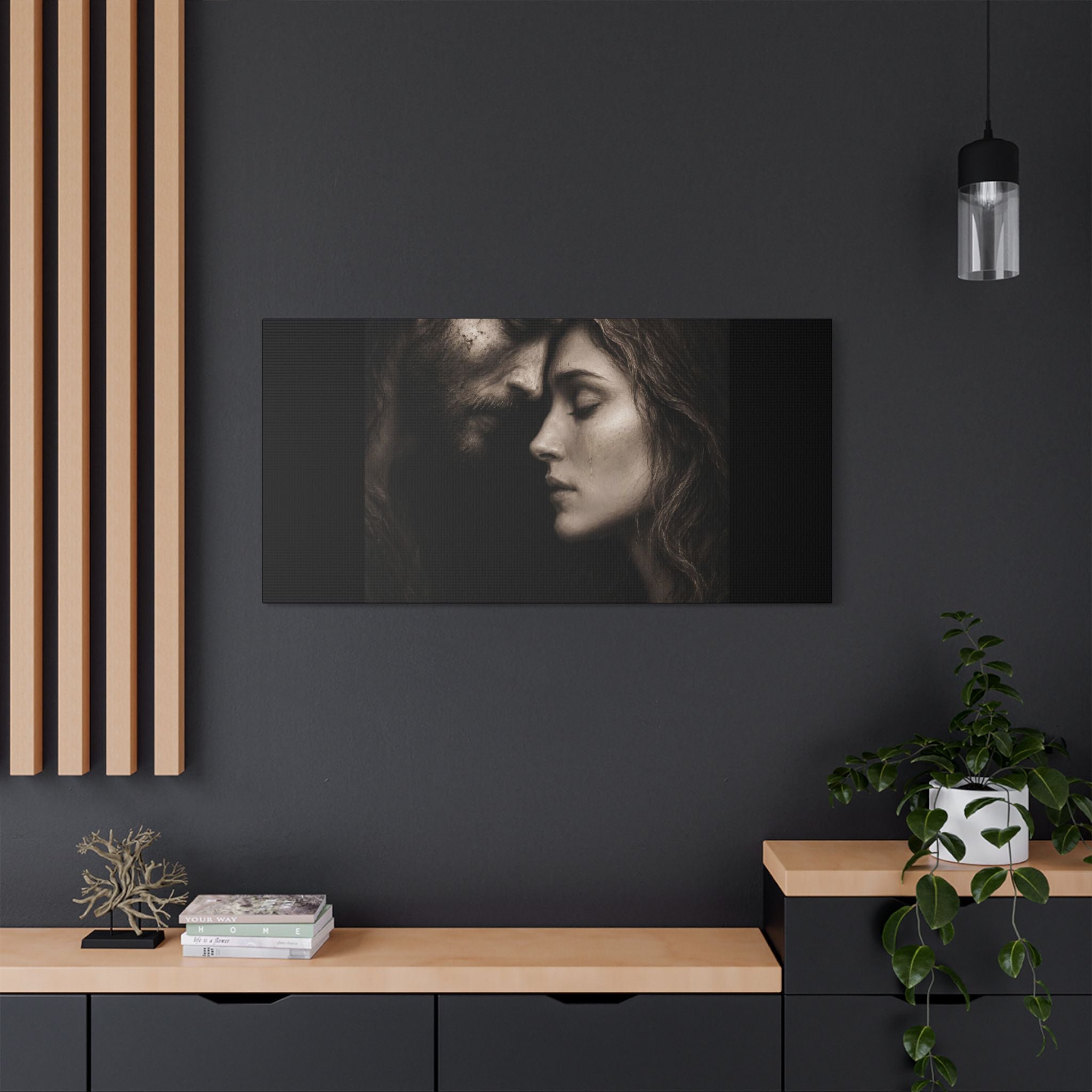 Jesus & Magdalene Portrait Satin Canvas Stretched | Couple Close-Up Wall Art