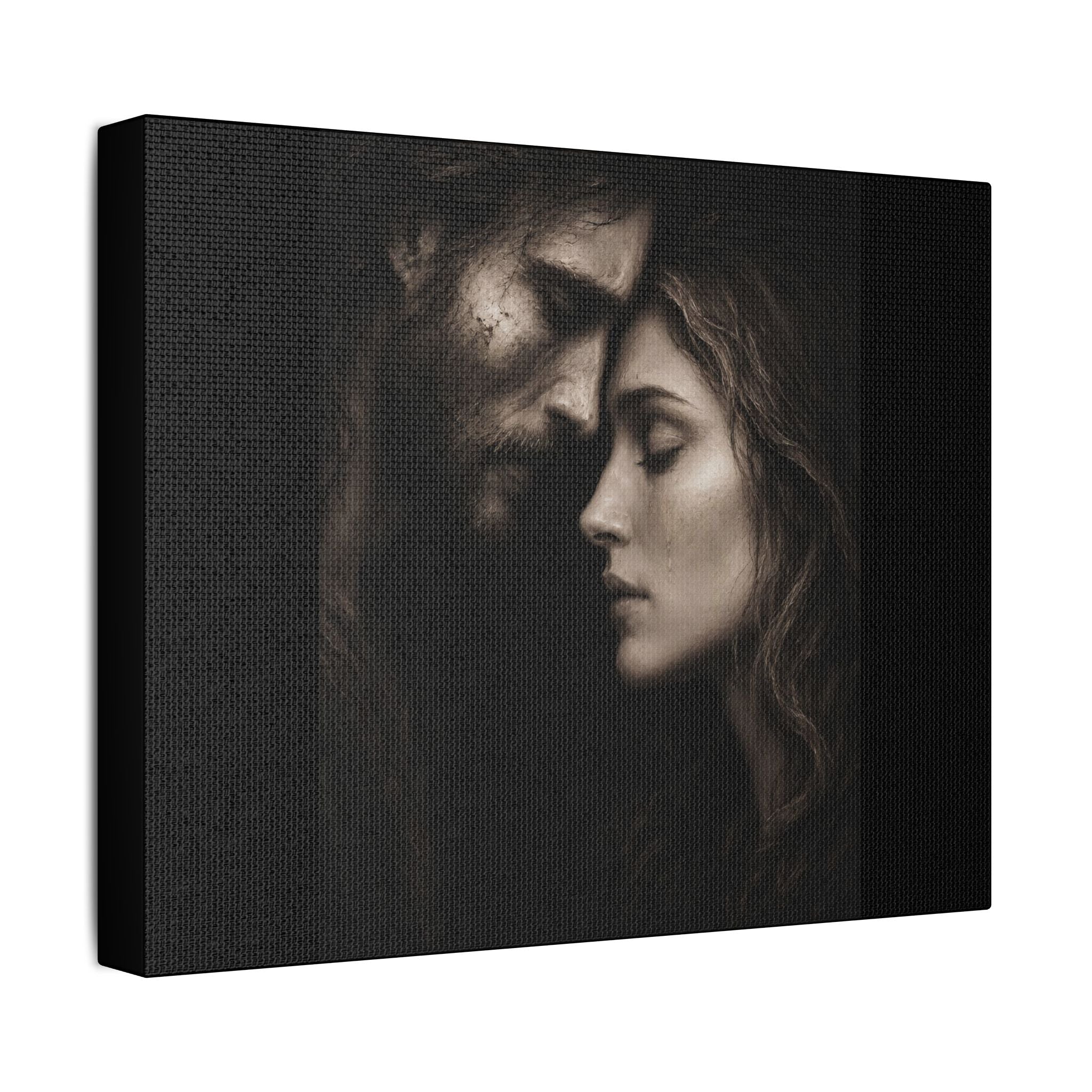 Jesus & Magdalene Portrait Satin Canvas Stretched | Couple Close-Up Wall Art