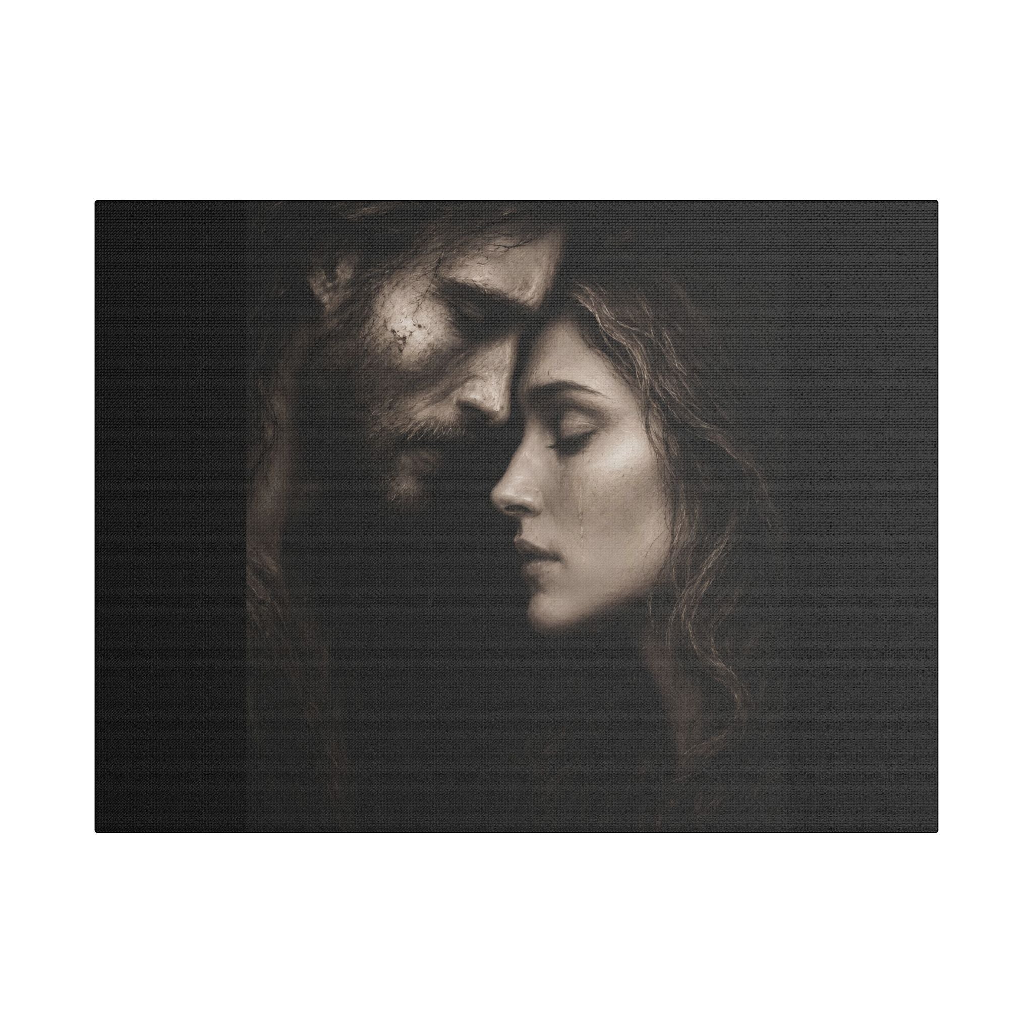 Jesus & Magdalene Portrait Satin Canvas Stretched | Couple Close-Up Wall Art