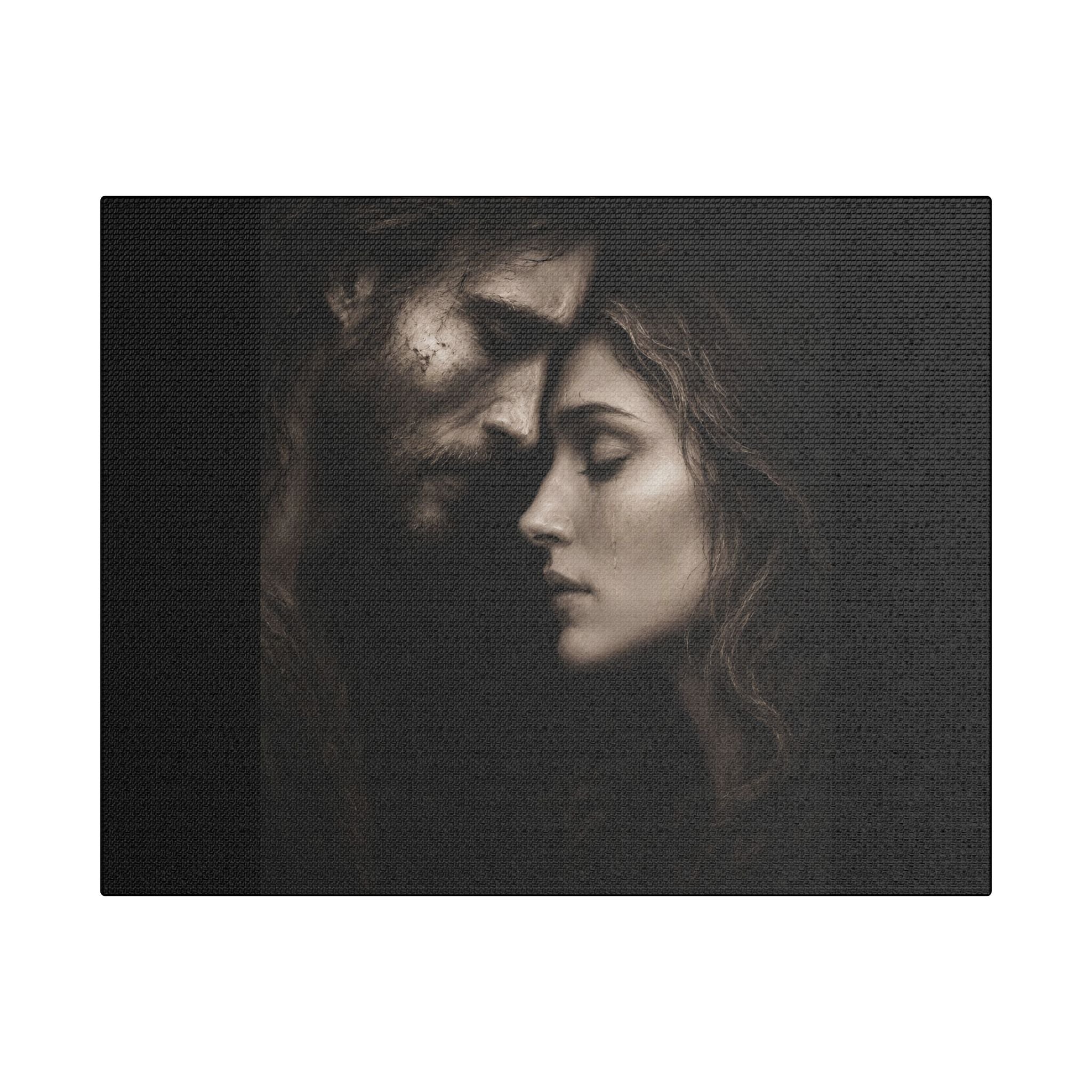 Jesus & Magdalene Portrait Satin Canvas Stretched | Couple Close-Up Wall Art